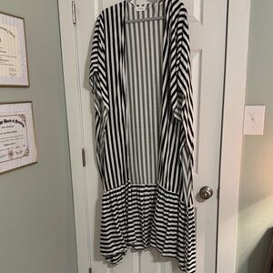 Striped Open-Front Duster Cardigan - Black & White